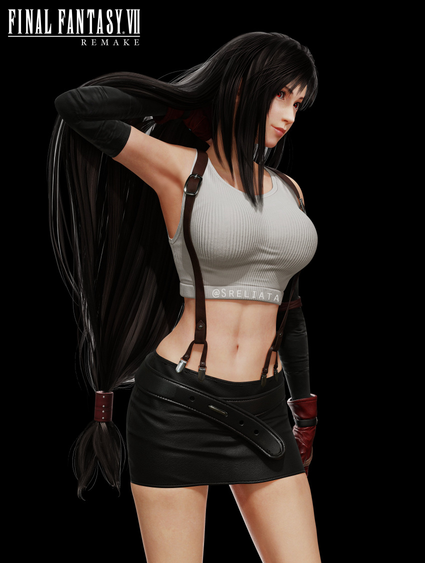 1girl, 3d, absurdres, arm_up, armpits, artist_name, bare_shoulders, belt