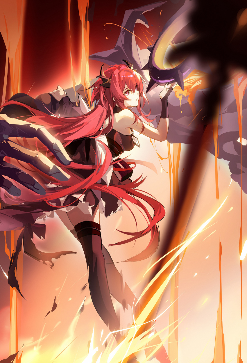 1girl, absurdres, arknights, bag, black_dress, black_gloves, black_legwear, black_nails