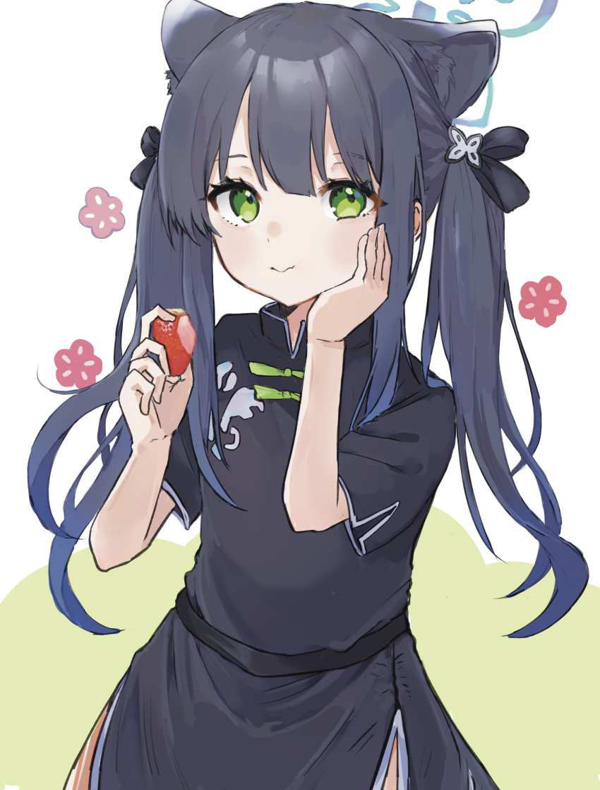 1girl, absurdres, animal_ear_fluff, animal_ears, bangs, black_dress, black_hair, blue_archive