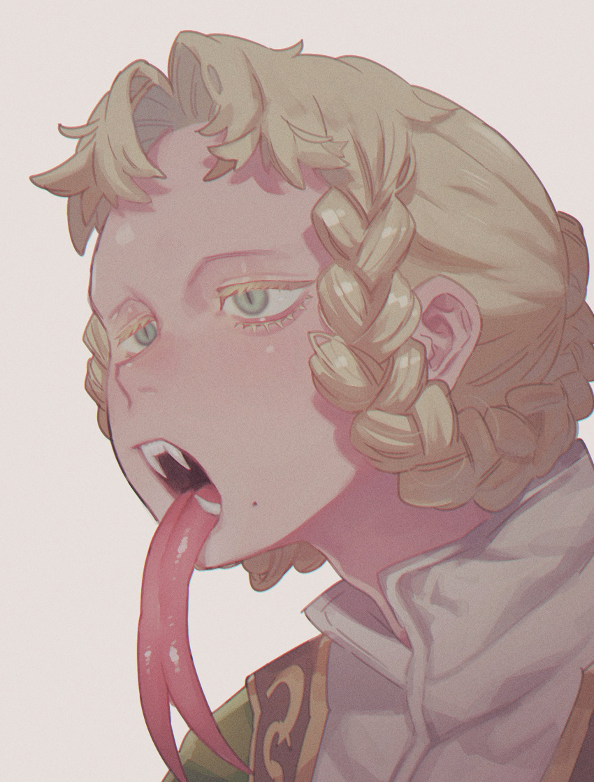 1girl, bangs, blonde_hair, braid, elden_ring, fangs, fangs_out, forked_tongue