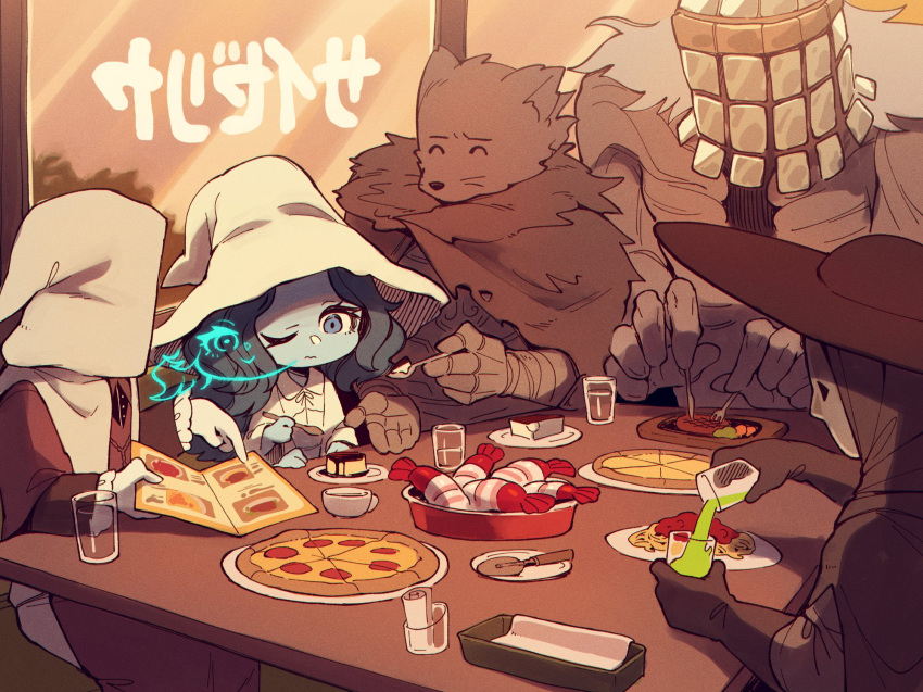 astrologer_(elden_ring), blaidd_the_half-wolf, blue_eyes, blue_skin, colored_skin, custard, elden_ring, extra_faces
