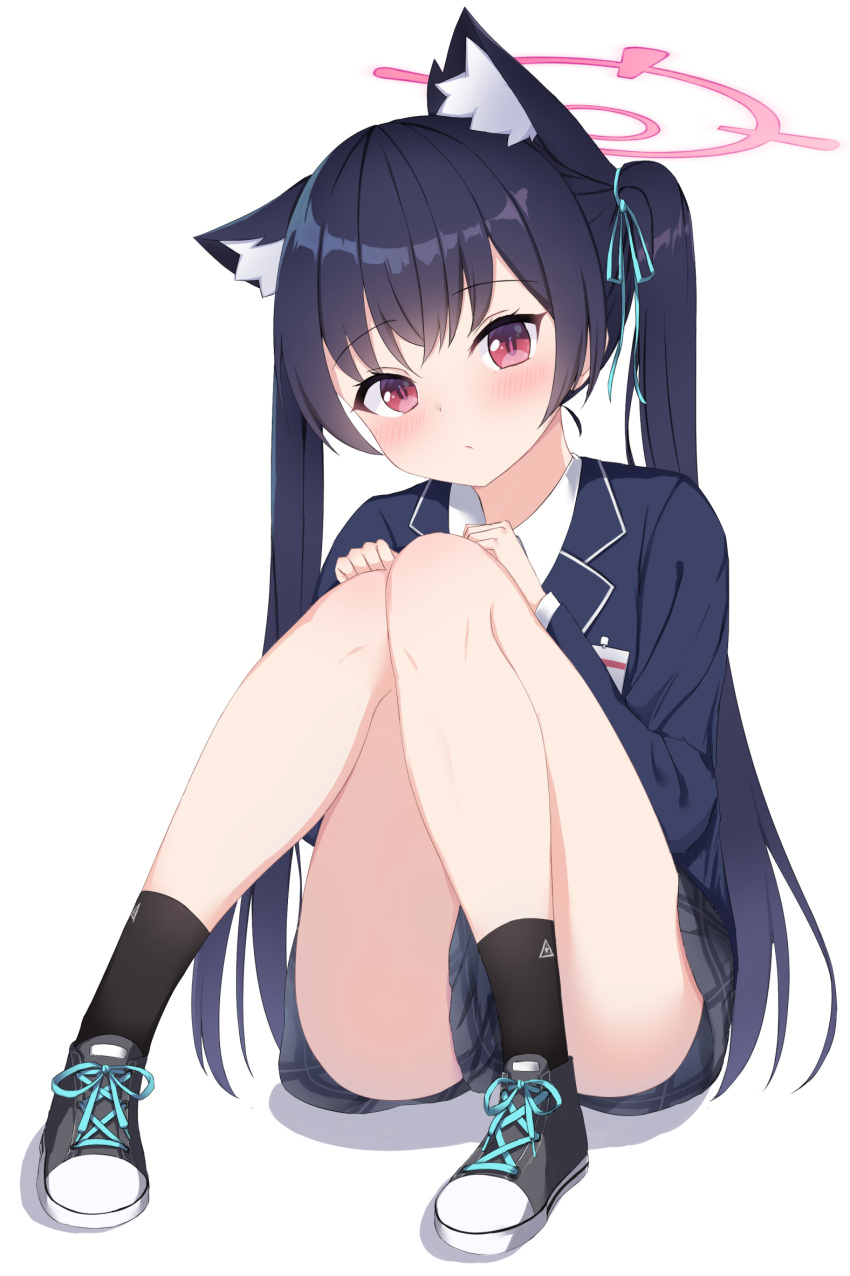 1girl, animal_ear_fluff, animal_ears, bangs, black_footwear, black_hair, black_legwear, blazer