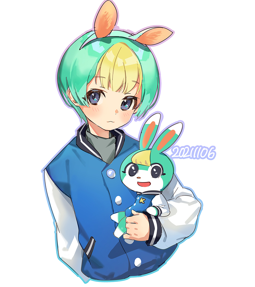 1boy, animal_crossing, animal_ears, bangs, blonde_hair, blue_eyes, blush, closed_mouth