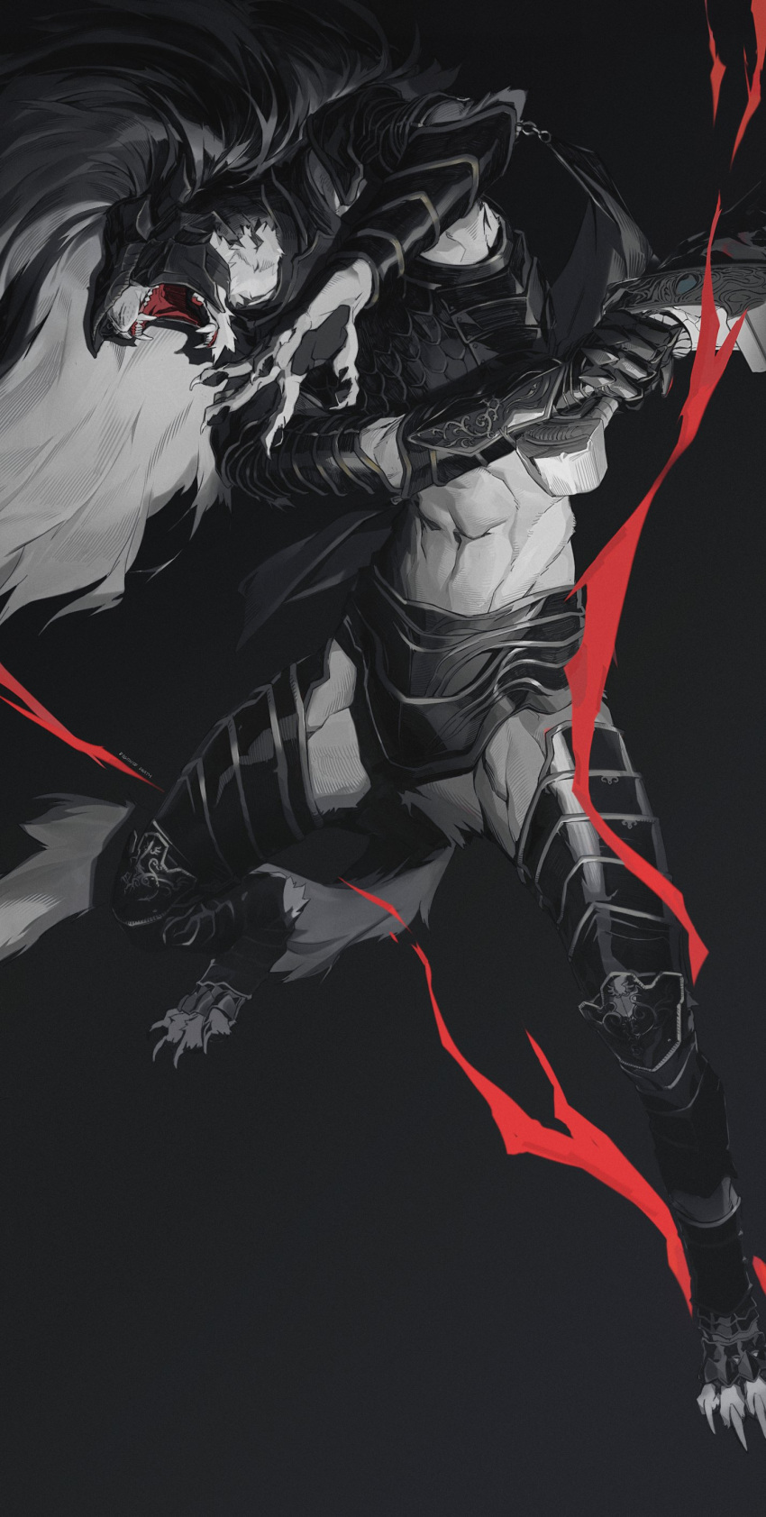 1boy, absurdres, armor, black_background, claws, commentary, elden_ring, english_commentary