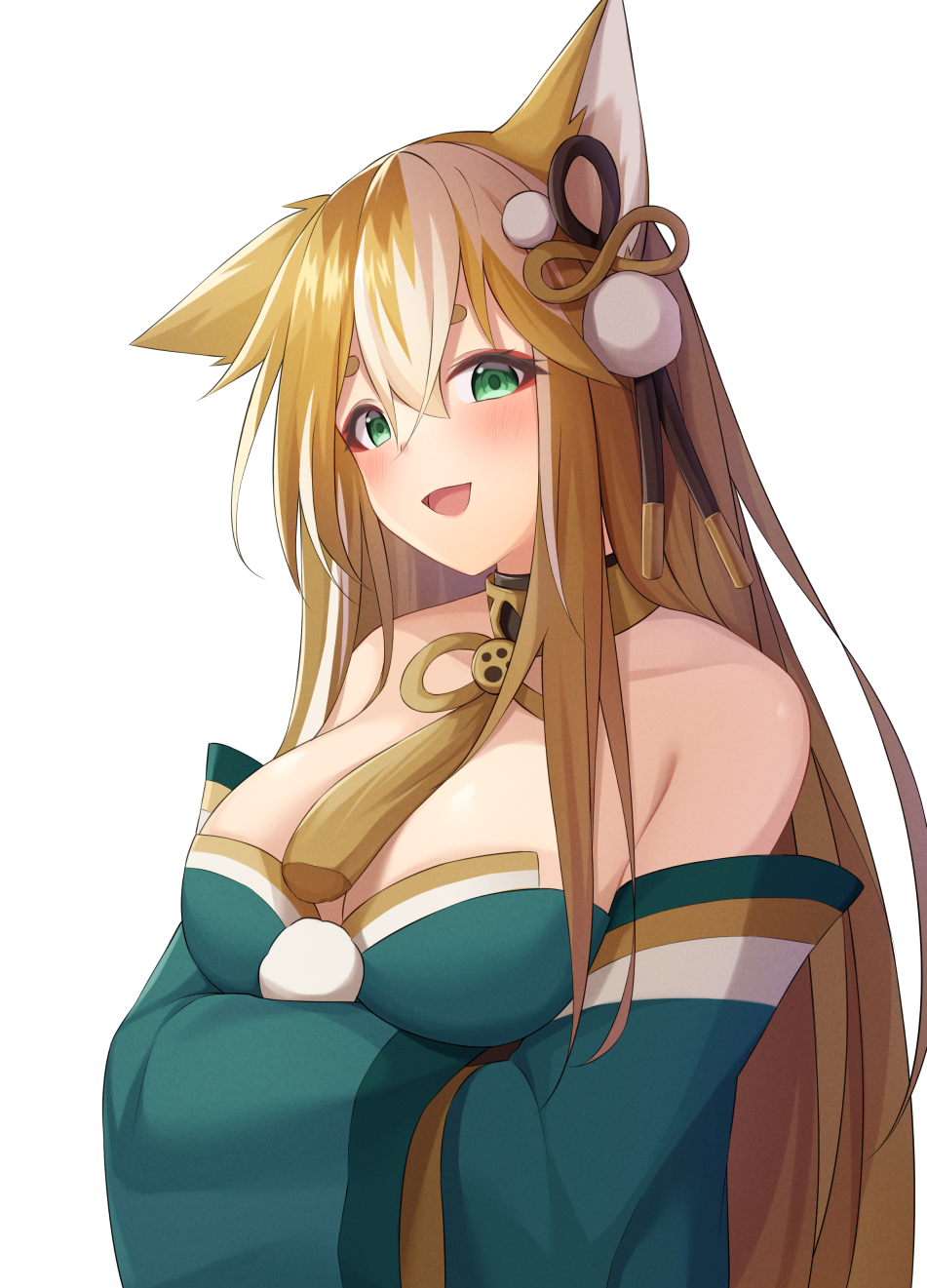 1girl, animal_ears, bare_shoulders, blush, breasts, brown_hair, crossed_arms, dog_ears