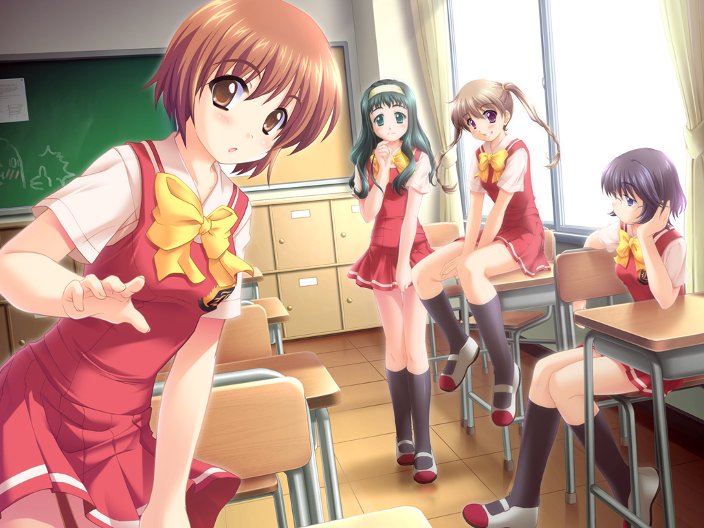 desk, kamiizumi_yasuna, kashimashi, kurusu_tomari, mari_ayuki, osaragi_hazumu, richu, school_uniform
