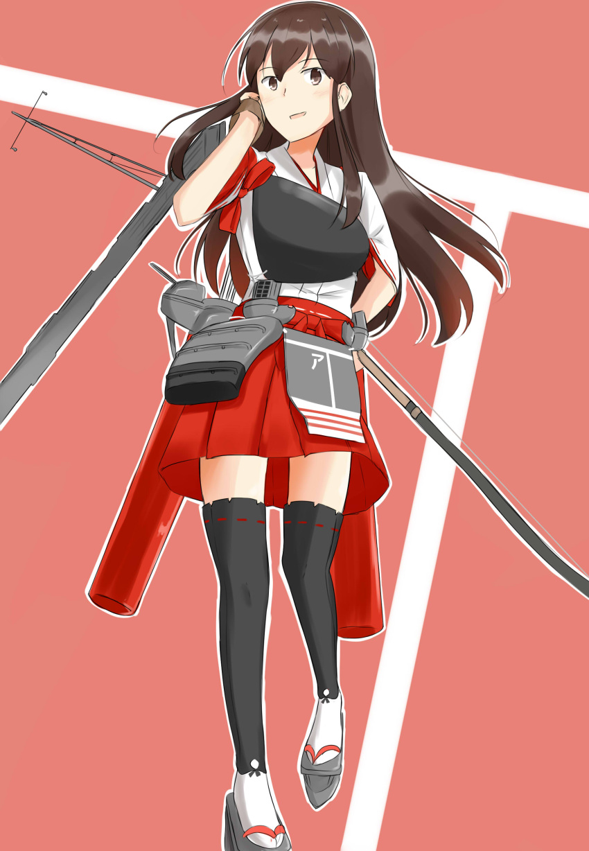 1girl, absurdres, akagi_(kancolle), akagi_kai_ni_(kancolle), arrow_(projectile), bow_(weapon), brown_eyes, brown_hair