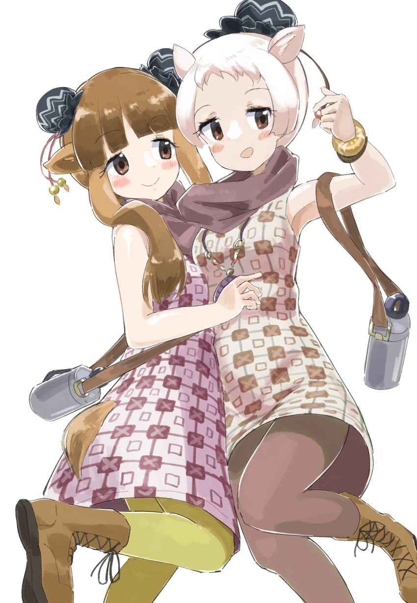 2girls, absurdres, alternate_costume, bactrian_camel_(kemono_friends), bangs, bare_shoulders, blush, boots