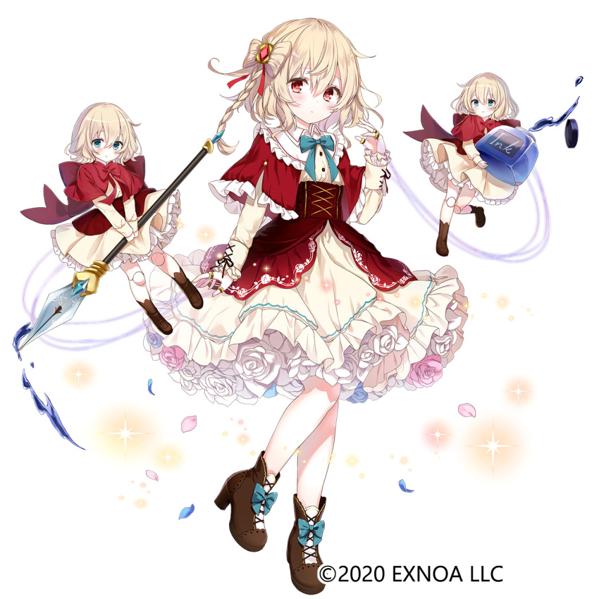 1girl, 2020, aqua_bow, aqua_bowtie, aqua_eyes, back_bow, bangs, boots