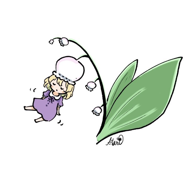 1girl, blonde_hair, closed_eyes, closed_mouth, dress, flower, full_body, leaf