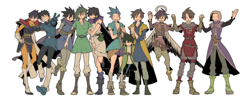 6+boys, angel_wings, armor, black_hair, brown_hair, cape, dragon_quest, dragon_quest_i