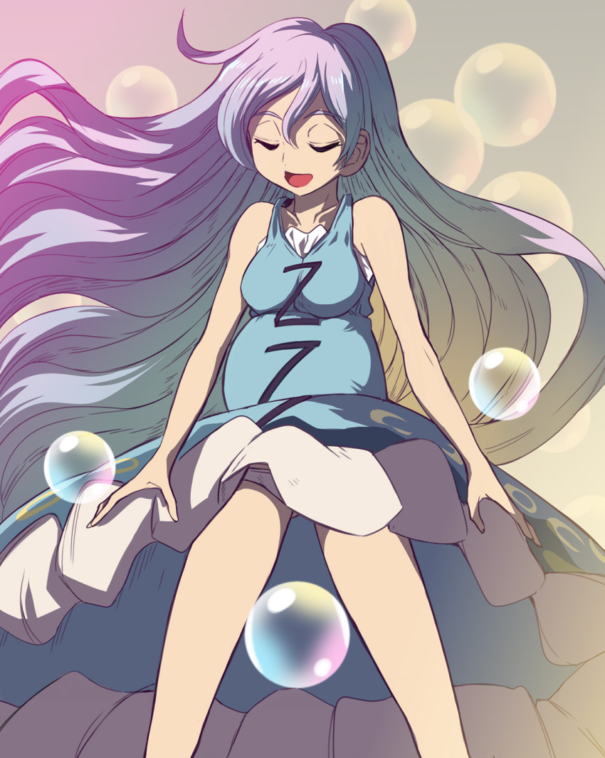 1girl, big_belly, breasts, bubble, eyebrows_visible_through_hair, gensou_shoujo_taisen, highres, inflation