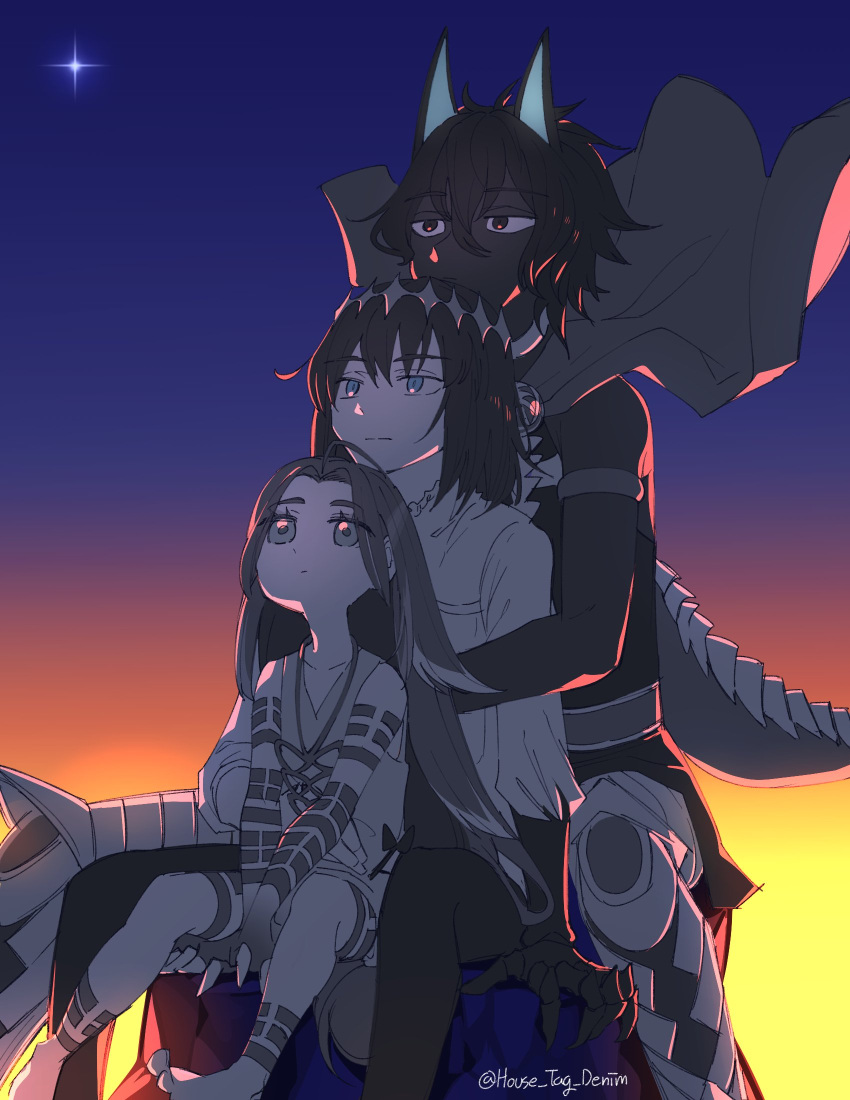 3boys, arjuna_(fate), arjuna_alter_(fate), blue_eyes, cape, crown, fate/grand_order, fate_(series)