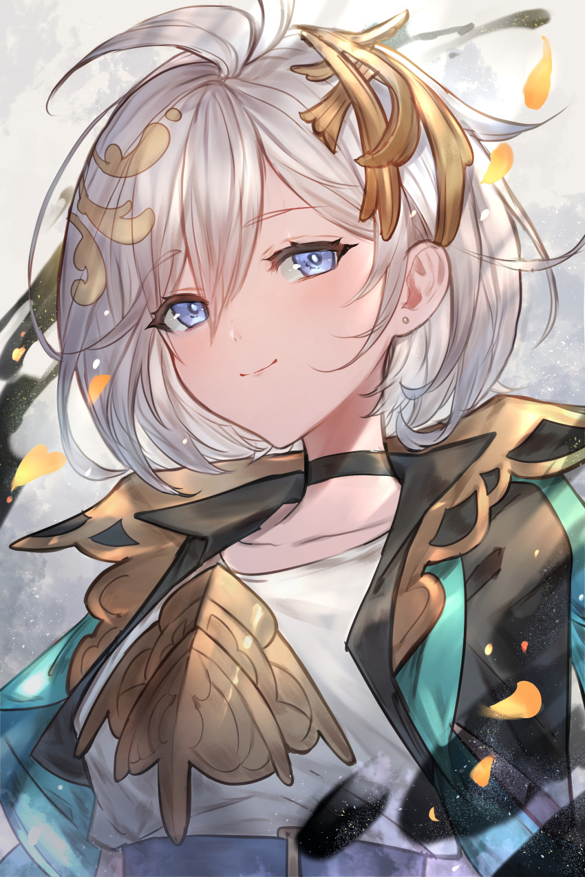 1girl, absurdres, ahoge, choker, ear_piercing, granblue_fantasy, hair_ornament, highres