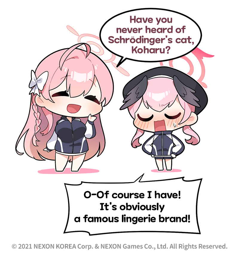 2girls, ahoge, bangs, blue_archive, blush, breasts, brown_hair, donmin_h