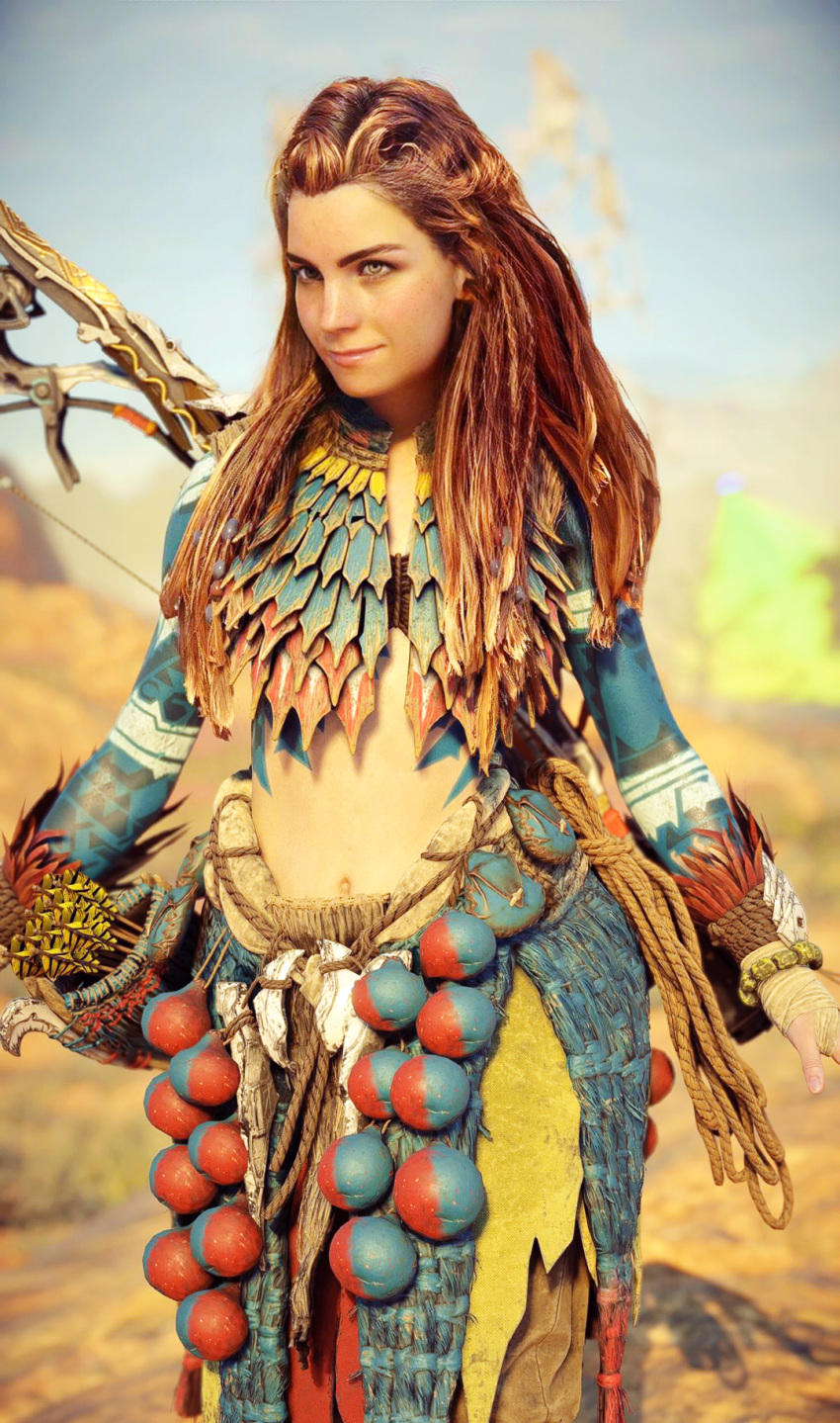 aloy_(horizon), bodypaint, dreadlocks, game_console, highres, horizon_forbidden_west, horizon_zero_dawn, long_hair