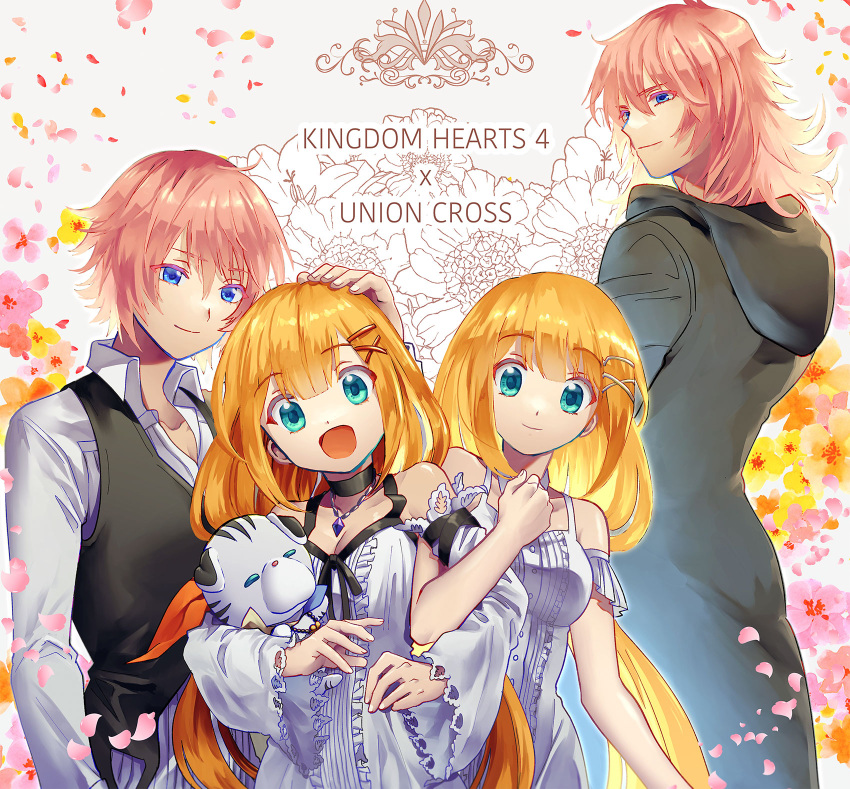 black_coat, black_coat_(kingdom_hearts), blue_eyes, brother_and_sister, brown_hair, chirithy, coat, dress
