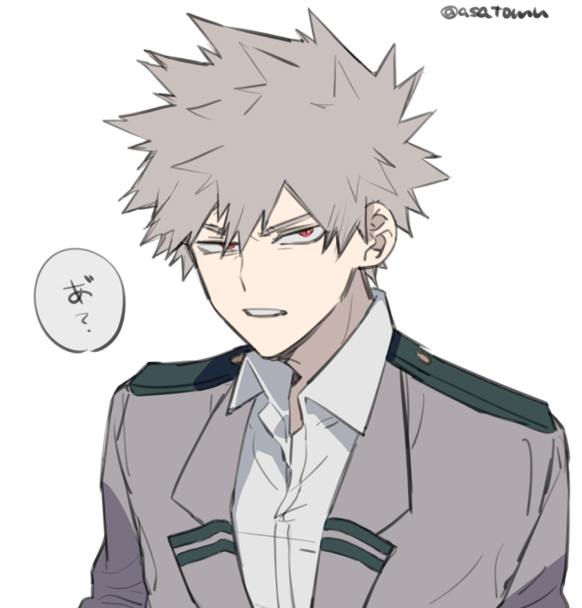 1boy, alternate_hair_color, asatomjj, bakugou_katsuki, bangs, boku_no_hero_academia, brown_hair, collared_shirt