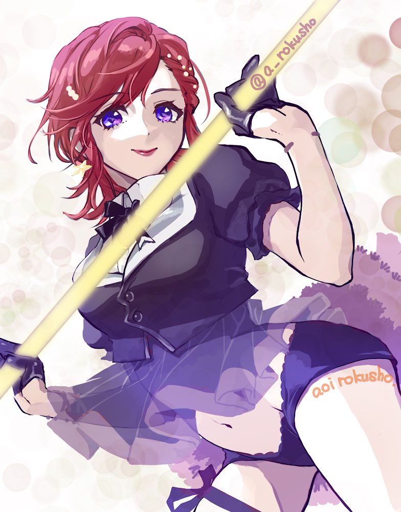 1girl, aoi_rokushou, artist_name, black_gloves, black_jacket, black_panties, black_skirt, breasts