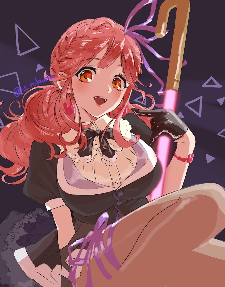 1girl, aoi_rokushou, black_bow, black_gloves, black_jacket, black_skirt, bow, braid