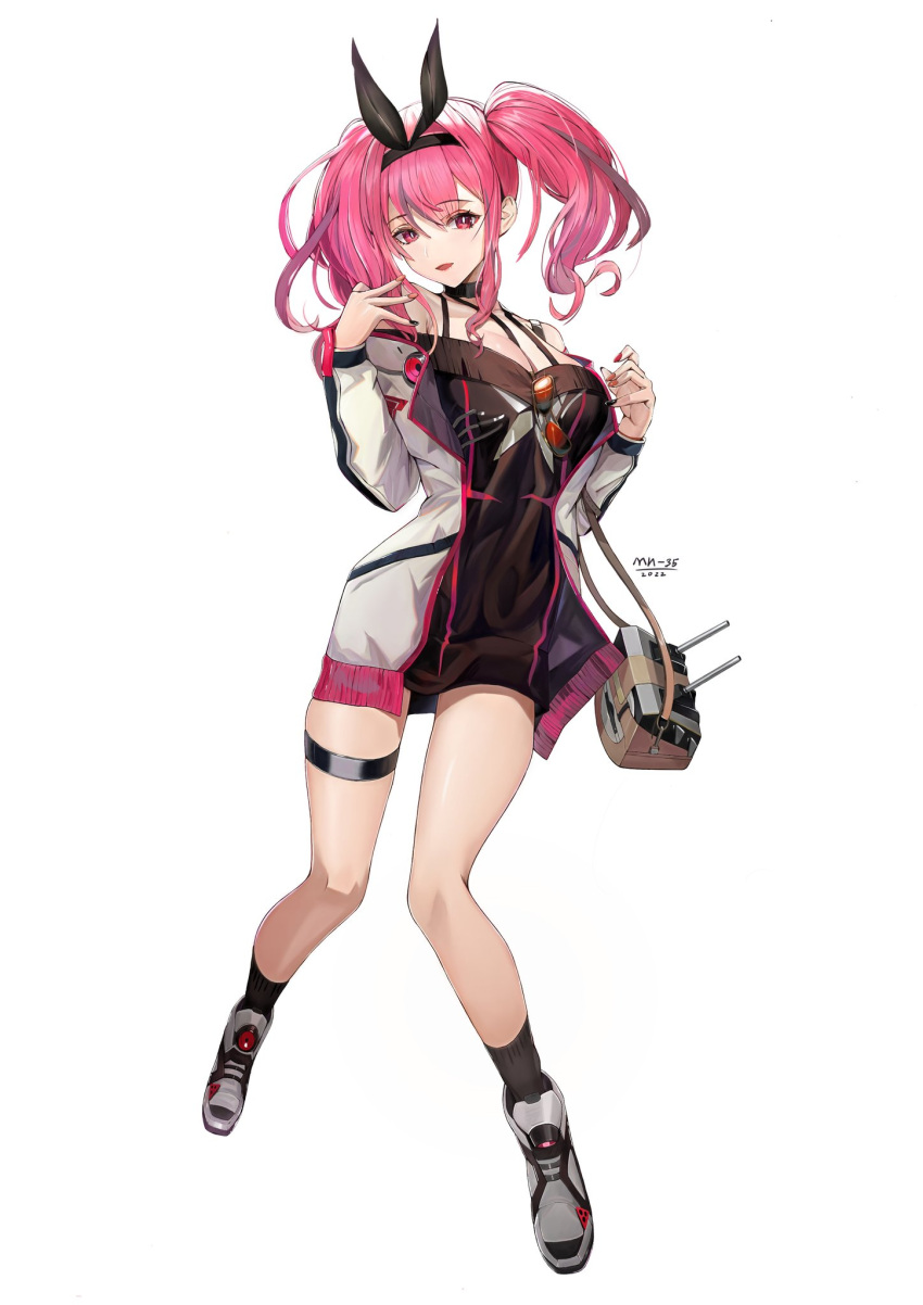 1girl, animal_ears, artist_name, azur_lane, bangs, black_choker, black_nails, breasts