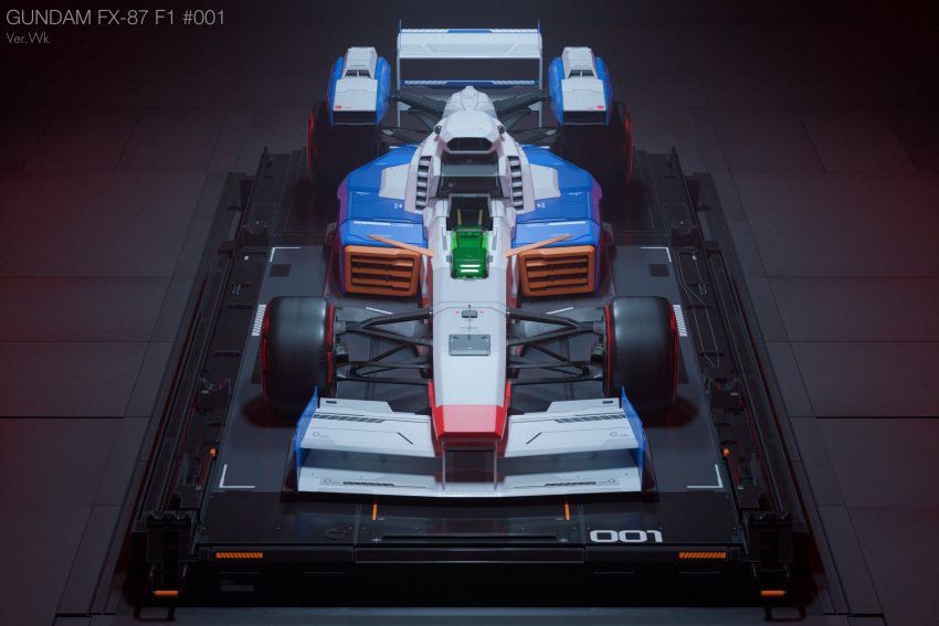 3d, blender_(medium), car, f1, ground_vehicle, gundam, highres, mobile_suit_gundam