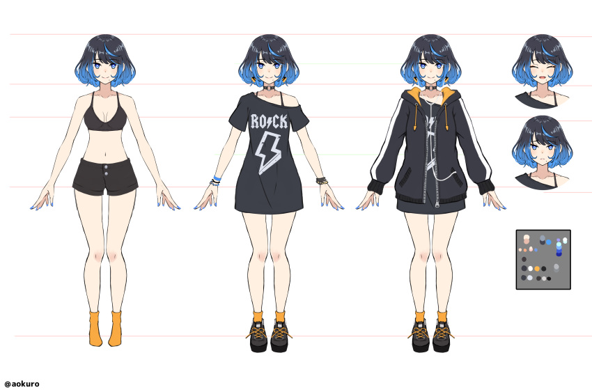 absurdres, aonikuro, bangs, black_hair, blush, bracelet, breasts, character_sheet