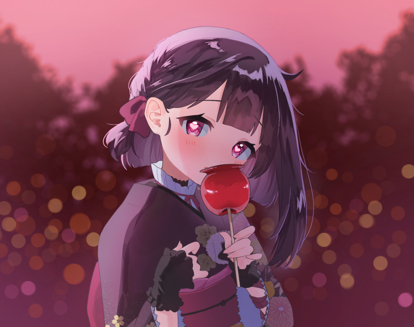 1girl, alternate_costume, alternate_hairstyle, bangs, black_gloves, blurry, blurry_background, blush