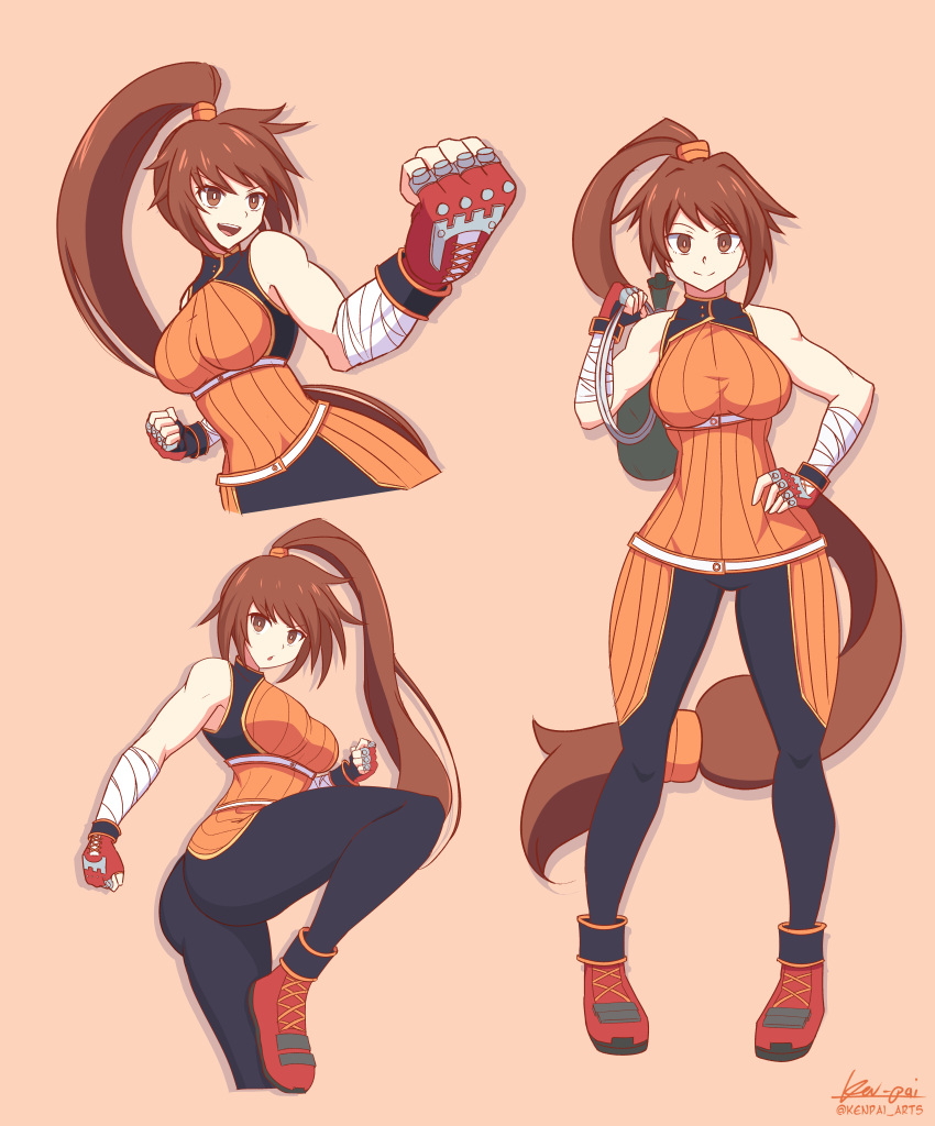 1girl, absurdres, ass, bag, bandages, breasts, brown_eyes, brown_hair