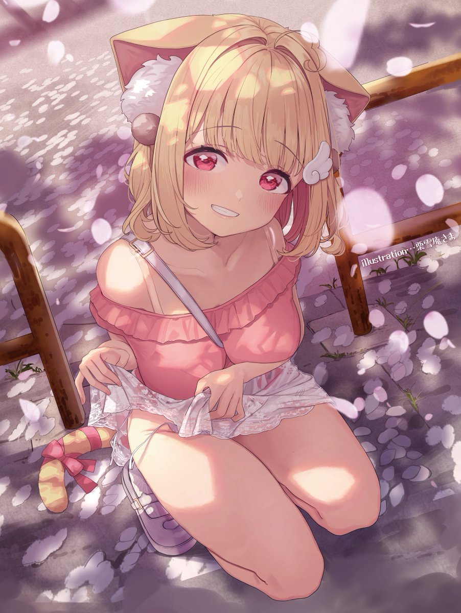 1girl, ahoge, animal_ear_fluff, animal_ears, bangs, between_breasts, blush, bralines