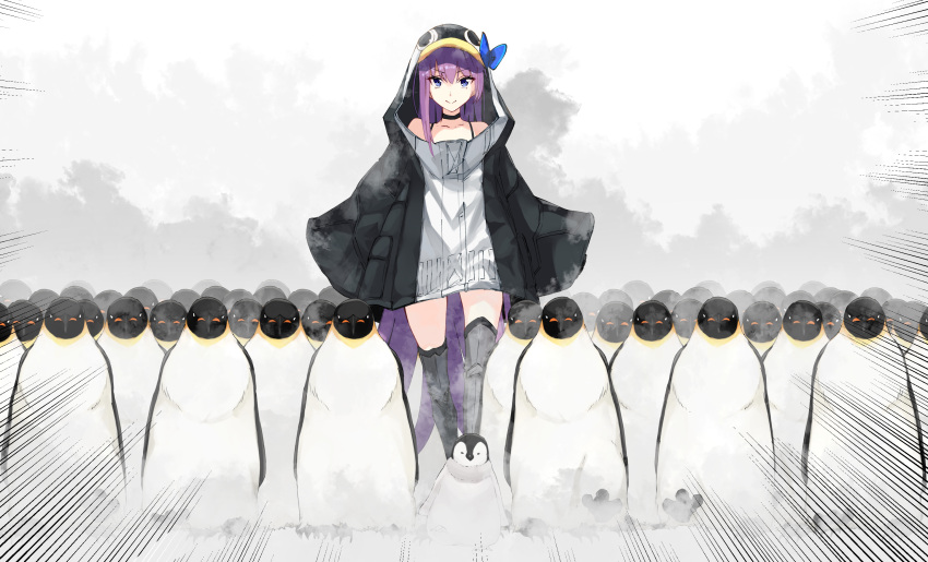 1girl, absurdly_long_hair, animal_costume, animal_hood, bird, blue_bow, bow, fate/grand_order