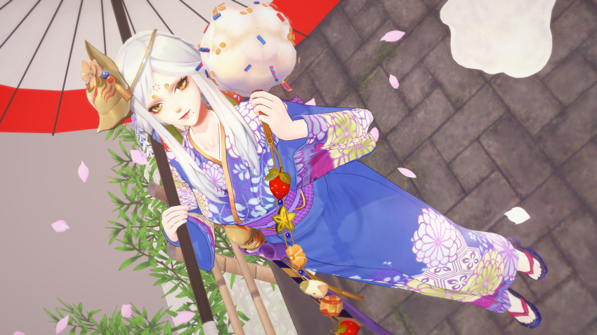 1girl, 3d, absurdres, chibana_(artist), cotton_candy, facial_mark, food, fox_mask