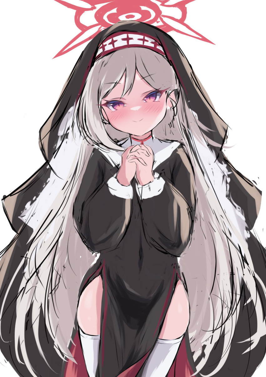 1girl, black_dress, blue_archive, blush, dress, eyebrows_visible_through_hair, halo, highres