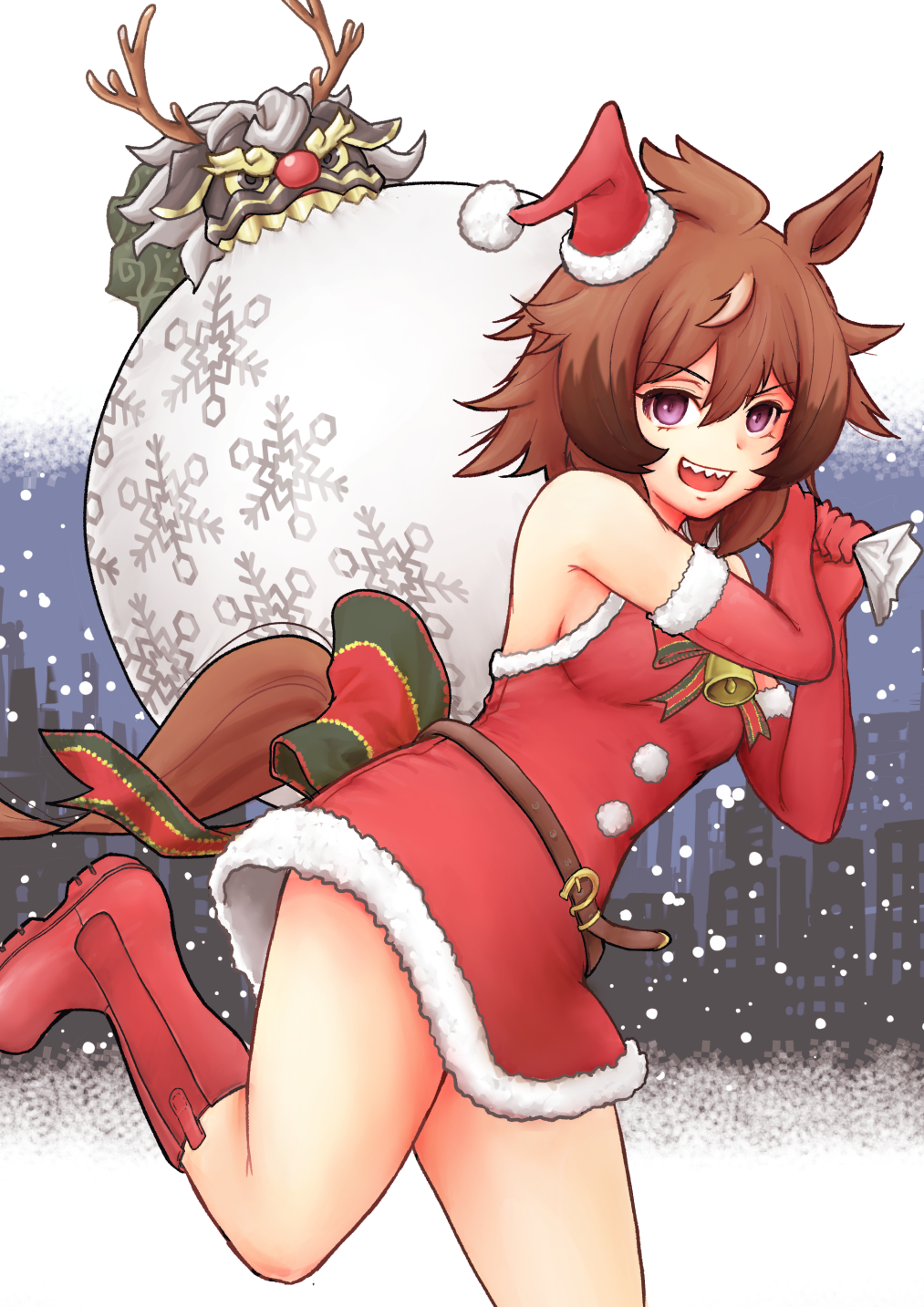 1girl, :d, animal_ears, bangs, bare_shoulders, boots, bow, bowtie