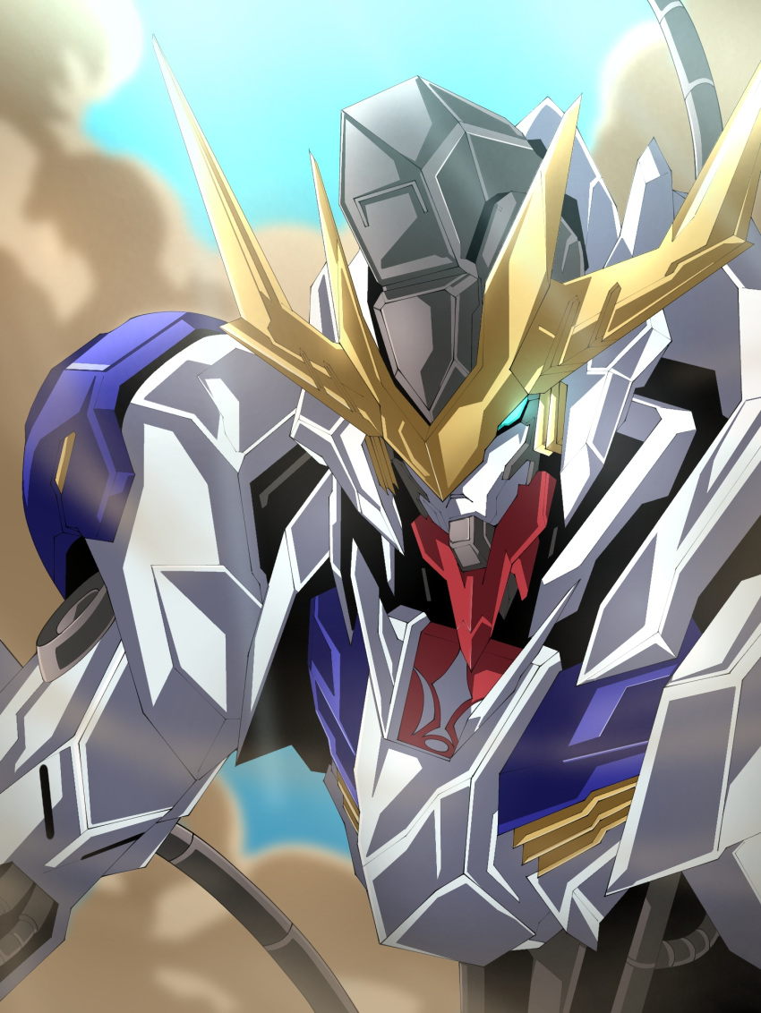 aki.10_01, blue_eyes, cable, cable_tail, glowing, glowing_eye, gundam, gundam_barbatos