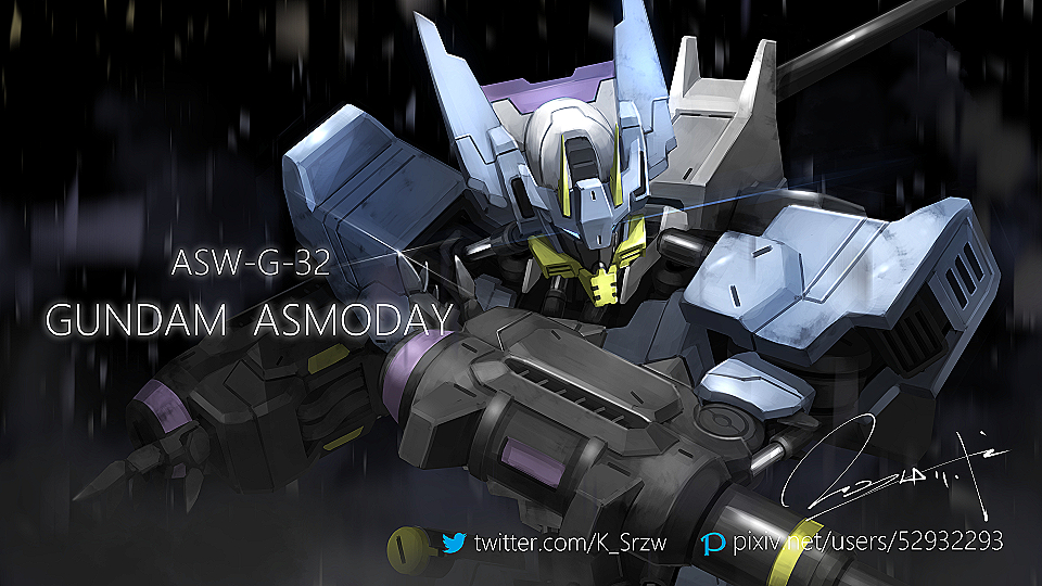 black_background, blue_eyes, glowing, glowing_eyes, gundam, gundam_asmoday, gundam_tekketsu_no_orphans, gundam_tekketsu_no_orphans_urdr_hunt