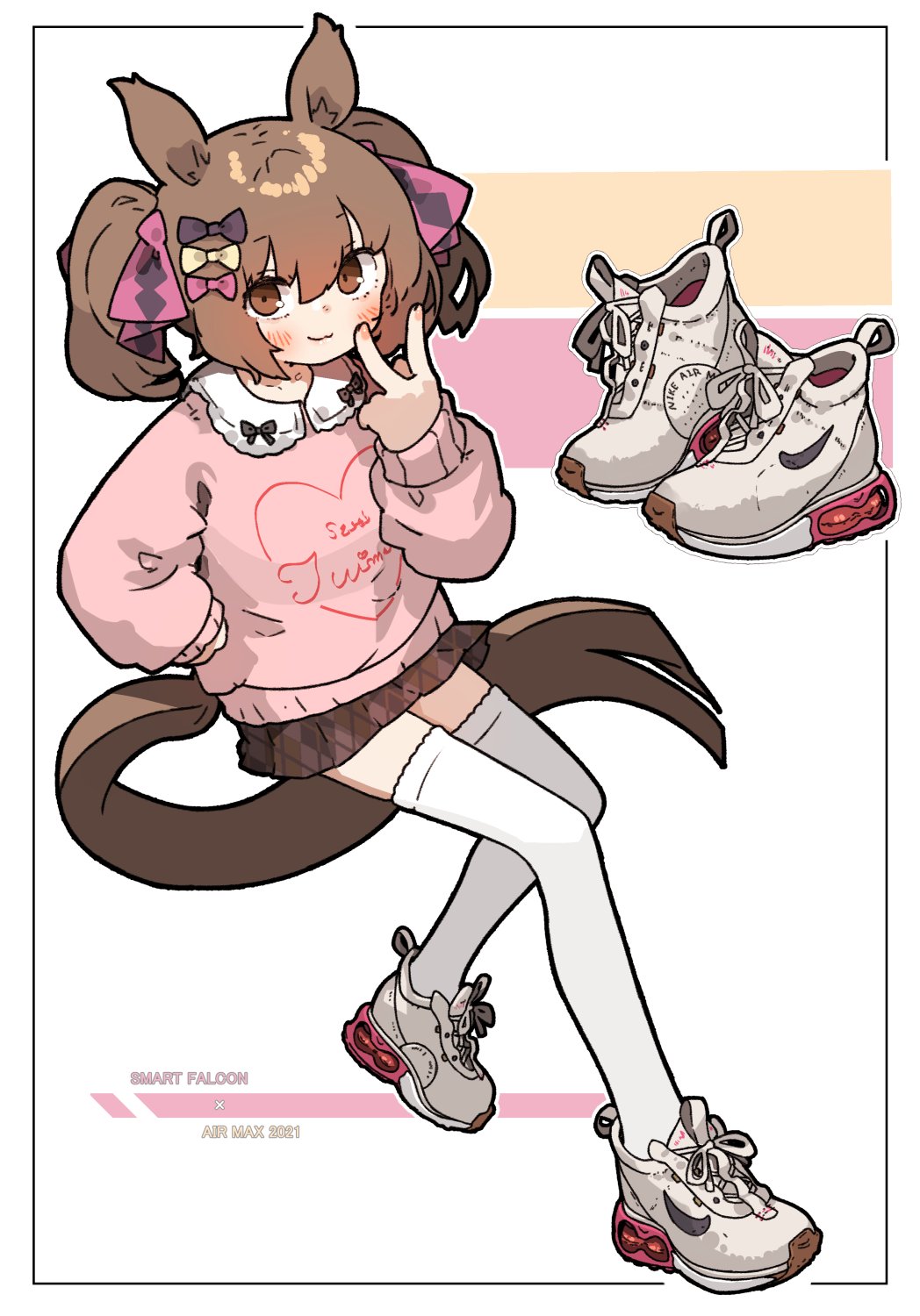 1girl, adidas, air_max, amonitto, animal_ears, bangs, blush, bow