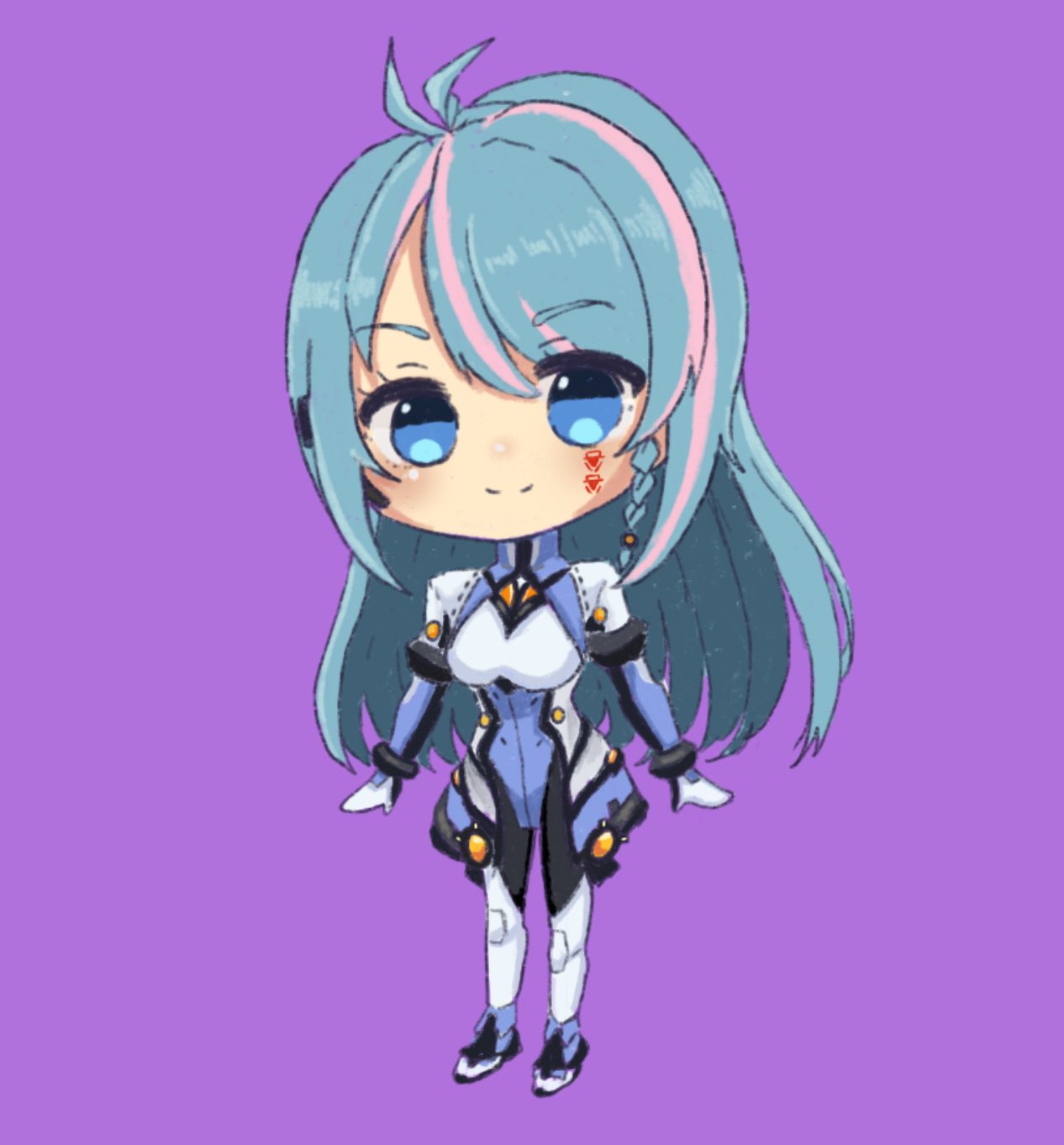 1girl, azura_cecillia, blue_eyes, blue_hair, blush, braid, chibi, english_commentary