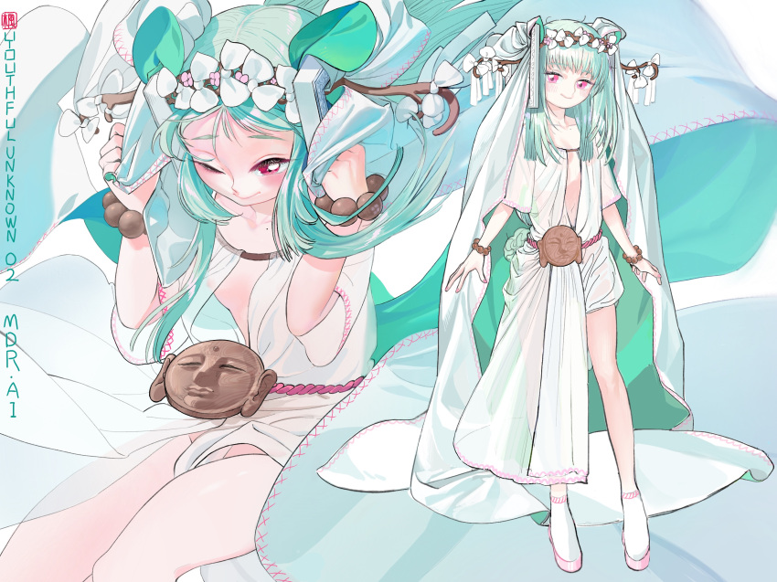 1girl, bow, breasts, green_hair, hair_bow, hair_ornament, highres, kaede_(shijie_heping)