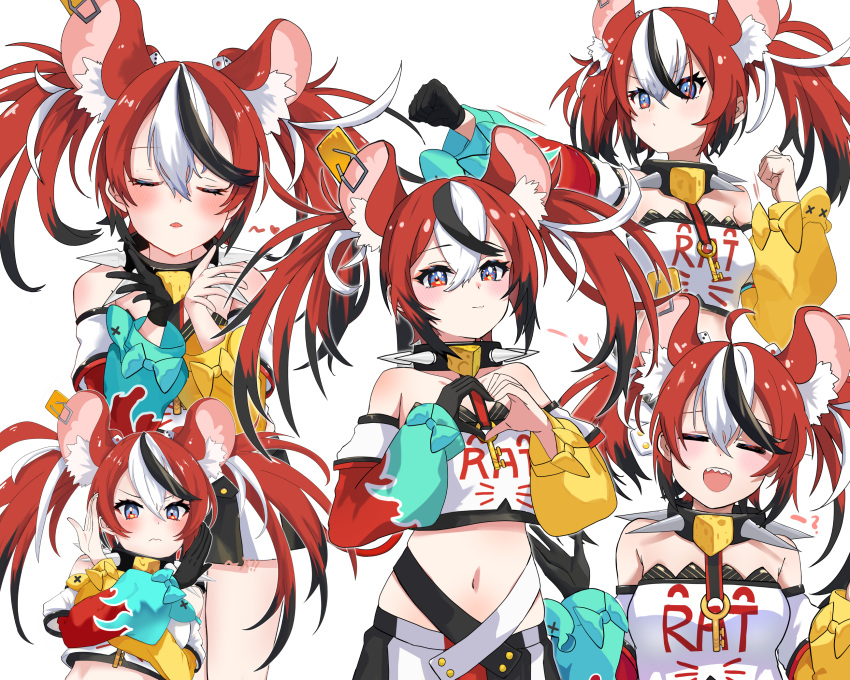 1girl, animal_ears, bare_shoulders, black_gloves, collar, crop_top, dice_hair_ornament, gloves