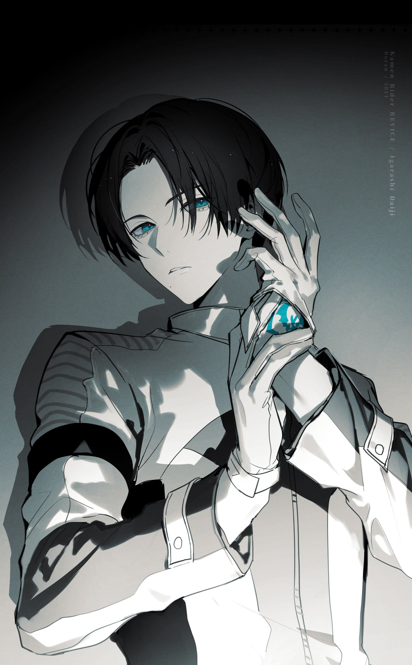 1boy, absurdres, aqua_eyes, armband, armor, bat, bat_genome, black_hair