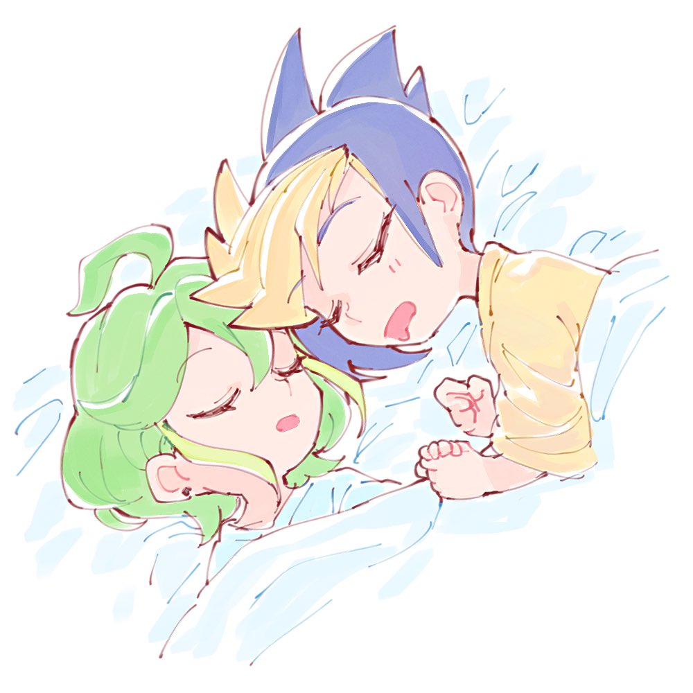 1boy, 1girl, 28grtm, ahoge, blonde_hair, blue_eyes, blue_hair, choker