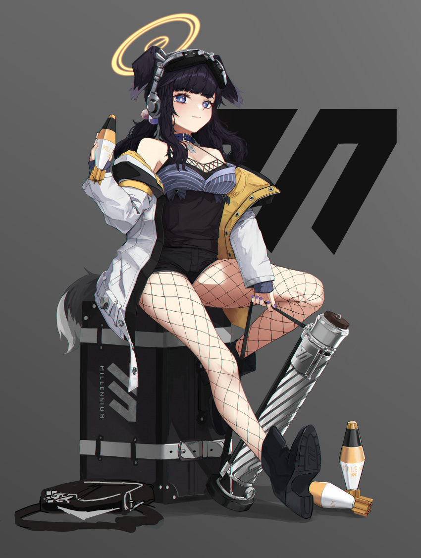 1girl, absurdres, animal_ears, bangs, black_hair, blue_archive, blush, boots