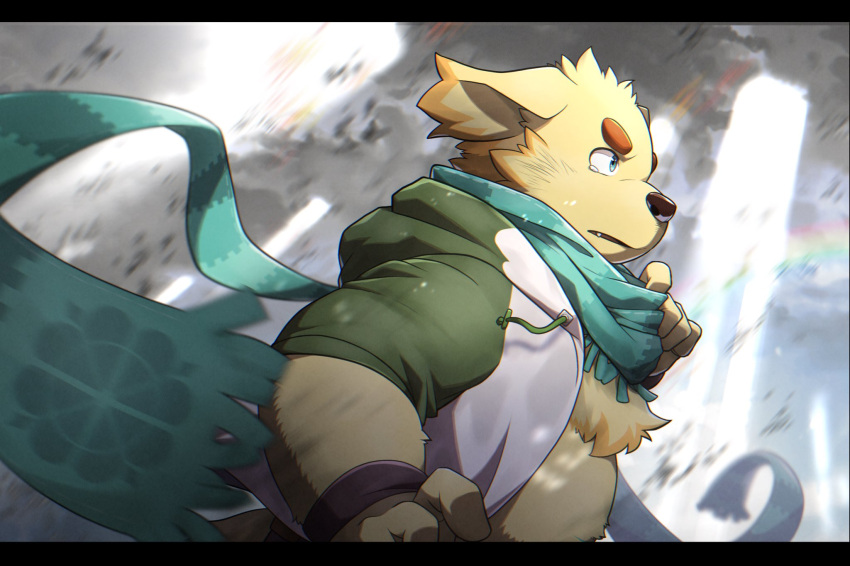 1boy, animal_ears, animal_nose, belly, blue_eyes, blurry, blurry_foreground, body_fur