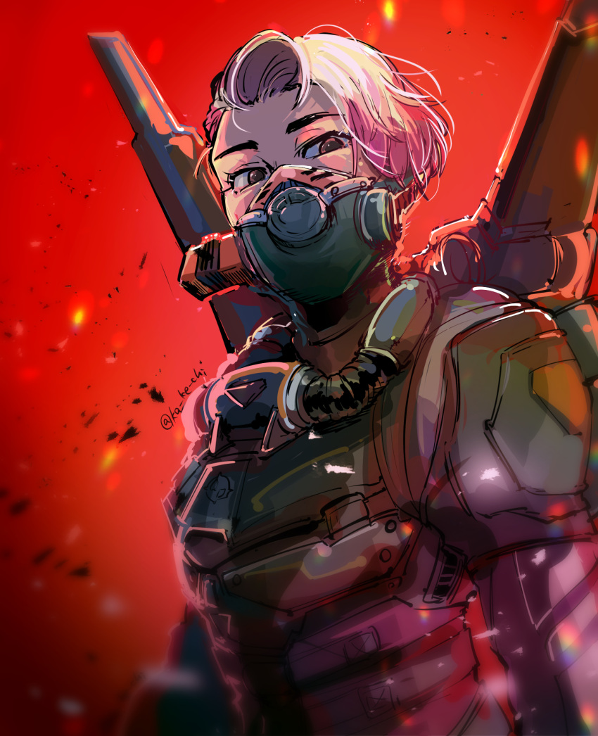 1girl, apex_legends, armor, cable, embers, gas_mask, highres, jetpack