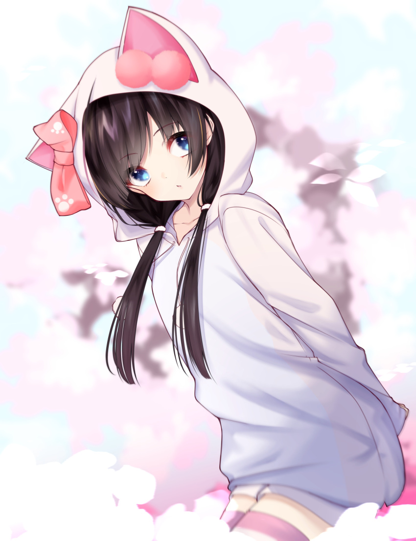1girl, absurdres, animal_ears, black_hair, blue_eyes, cat_ears, flower, highres