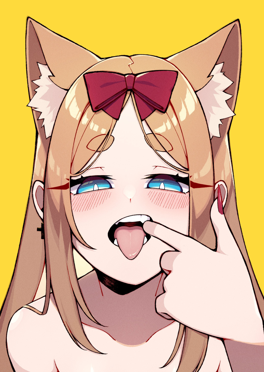 1girl, absurdres, animal_ear_fluff, animal_ears, bangs, bare_shoulders, blonde_hair, blue_eyes