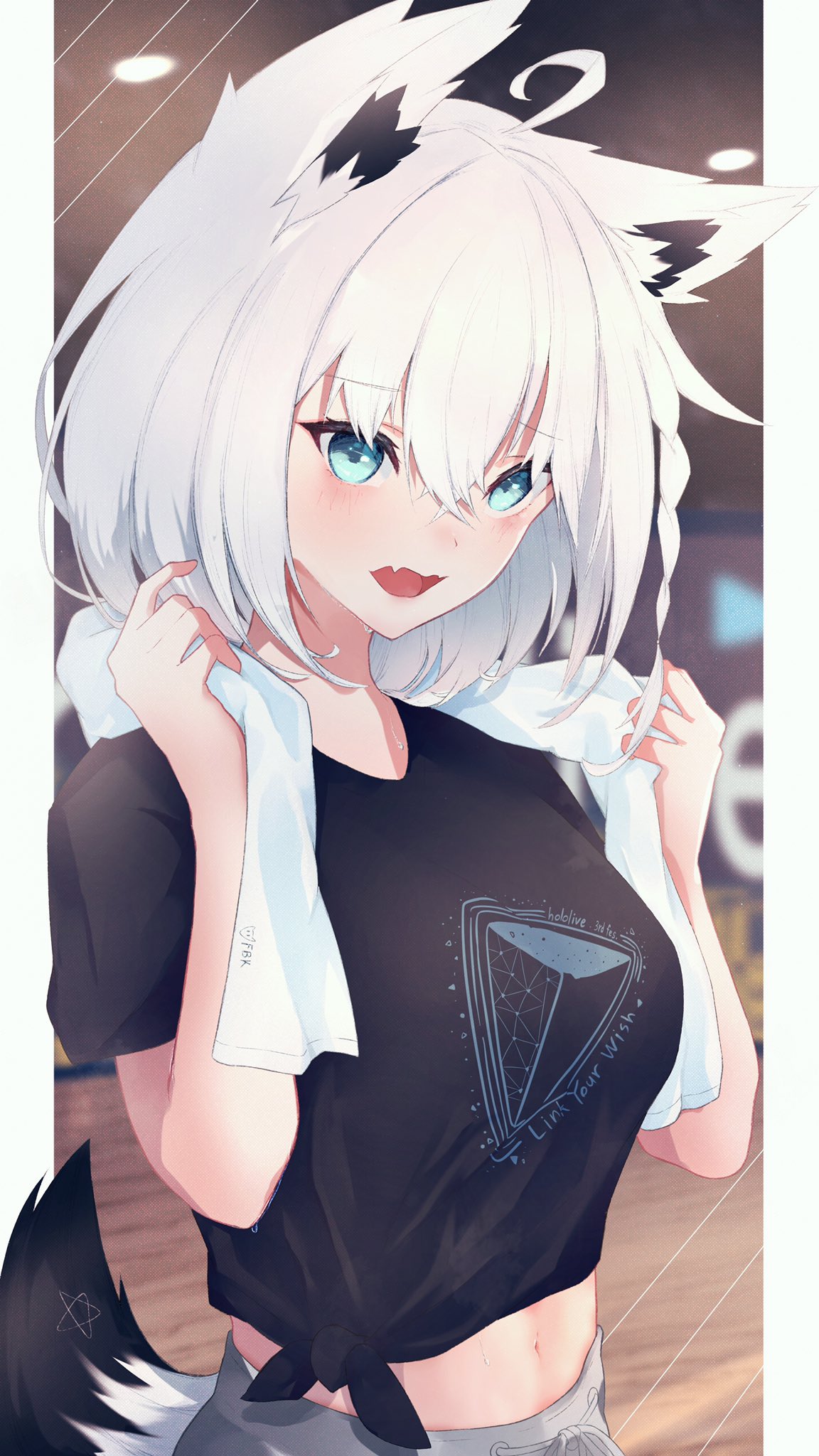 1girl, ahoge, animal_ear_fluff, animal_ears, aoi_eno, bangs, black_shirt, braid