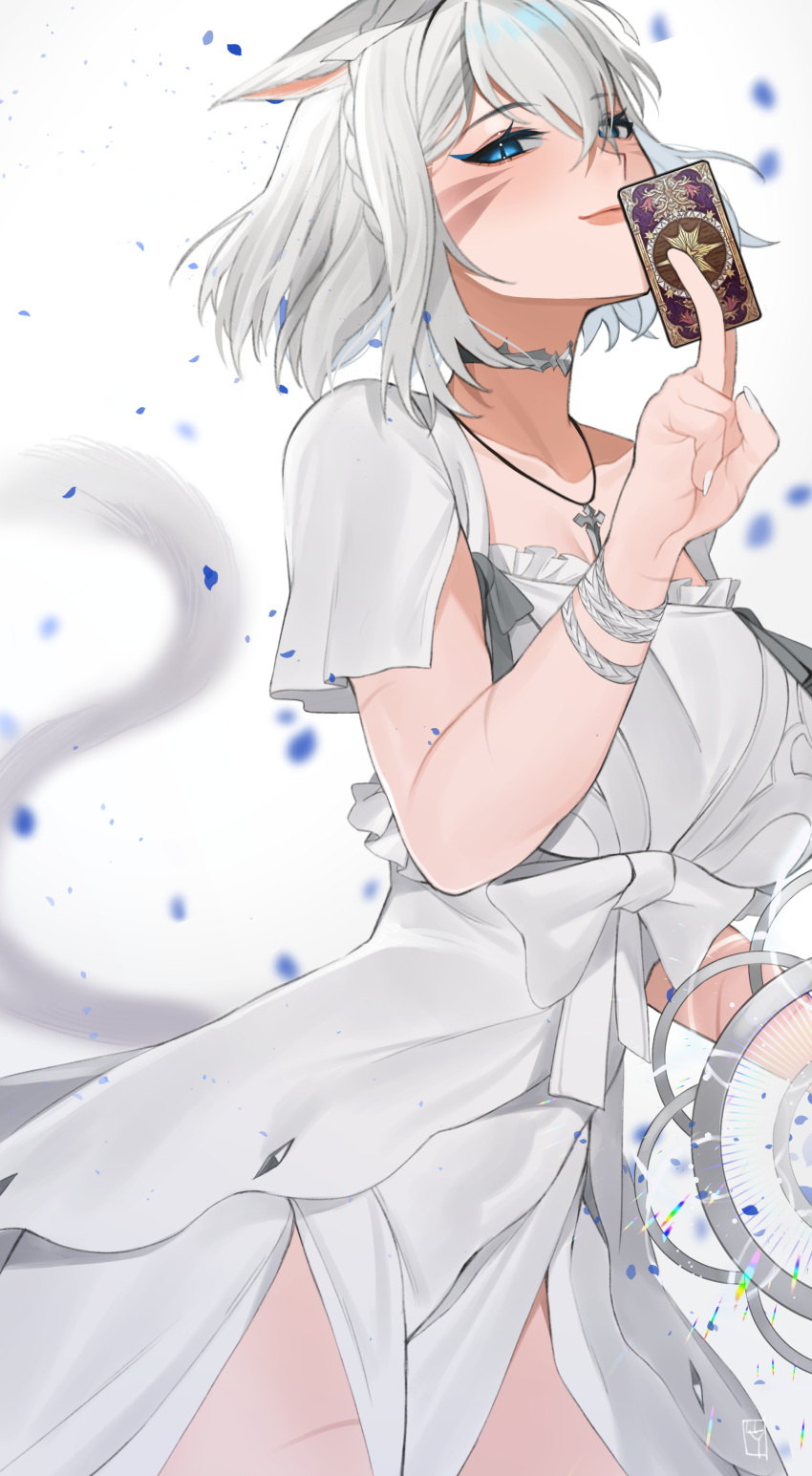 1girl, absurdres, animal_ears, astrologian_(final_fantasy), avatar_(ff14), bangs, blue_eyes, bracelet