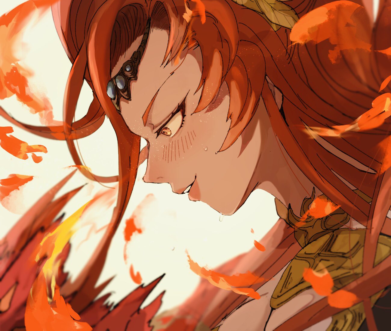 >:), 1girl, azeyma, blush, circlet, face, final_fantasy, final_fantasy_xiv